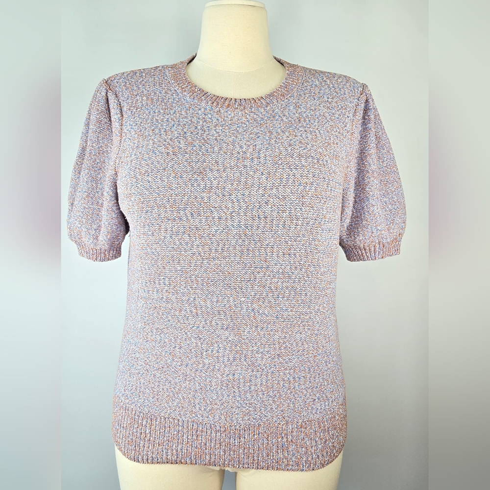 Ann Taylor Marled Puff Sleeve Short Sleeve Knit Sweater Top Size L
